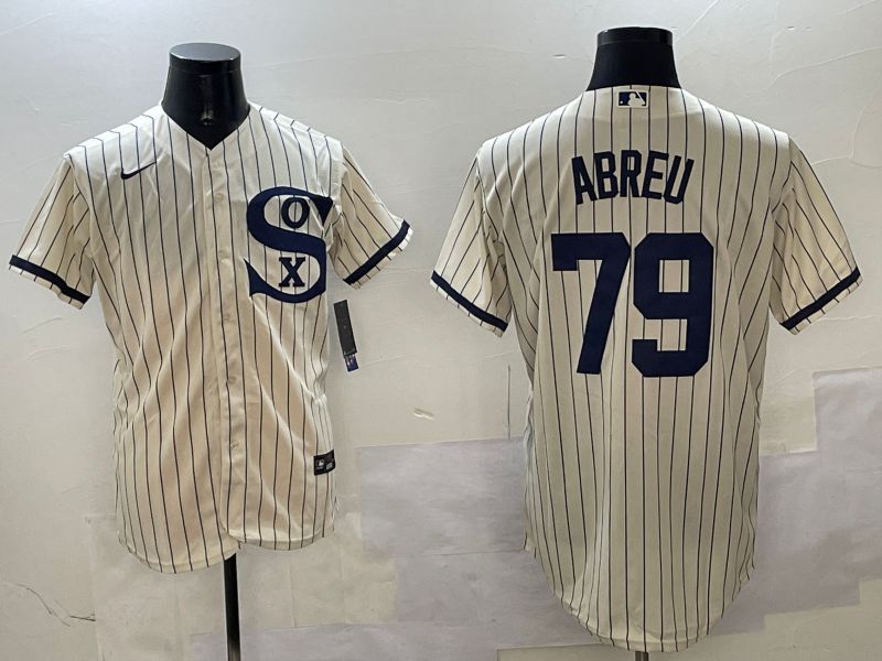 Men Chicago White Sox #79 Abreu Cream Stripe Dream Edition Game 2025 Nike MLB Jersey style 1